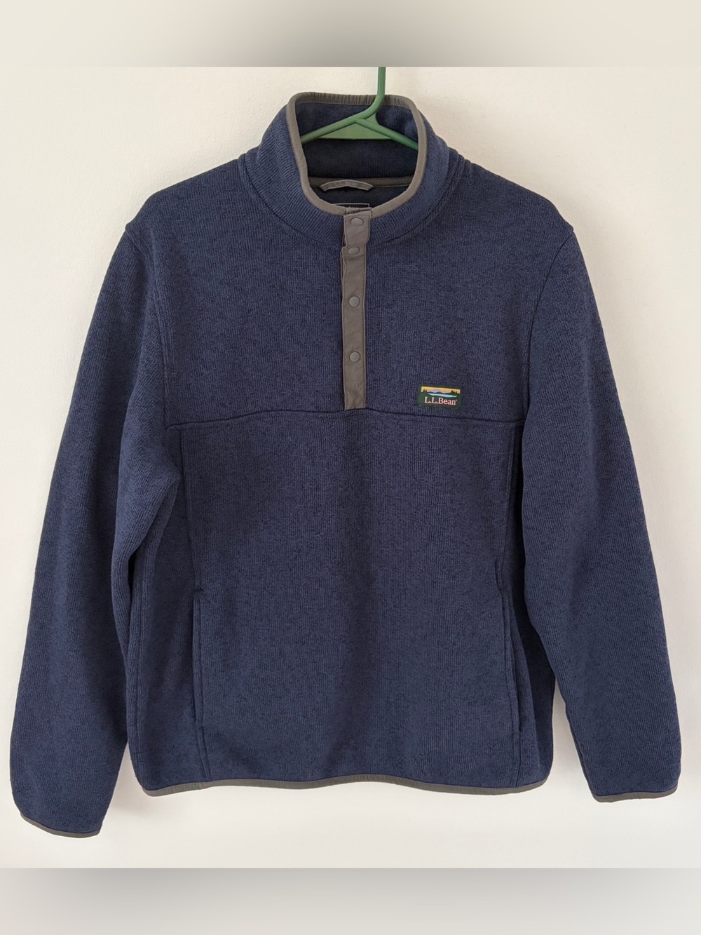 L.L.Bean Men’s Sweater Fleece Pullover M Navy Blue Snap Neck Slightly Fitted*M5